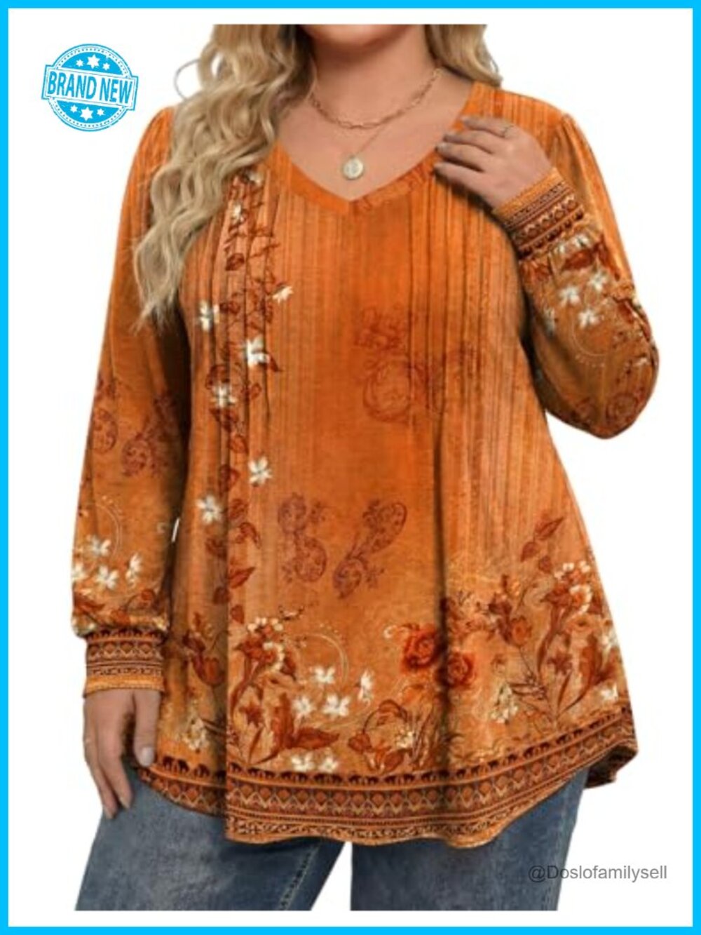 Womens Plus Size V Neck Puff Long Sleeve Floral Blouse Top